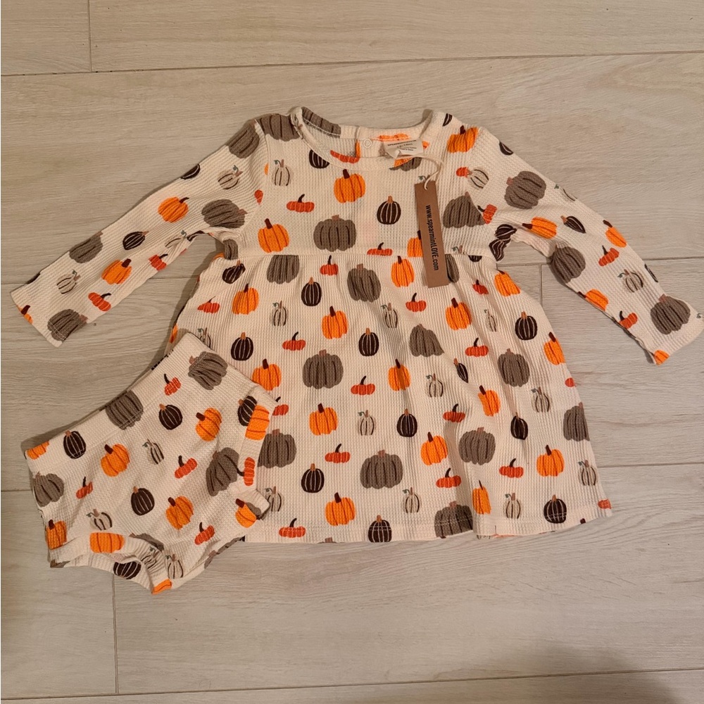 Spearmint love - organic waffle simple dress & bloomer -harvest pumpkin